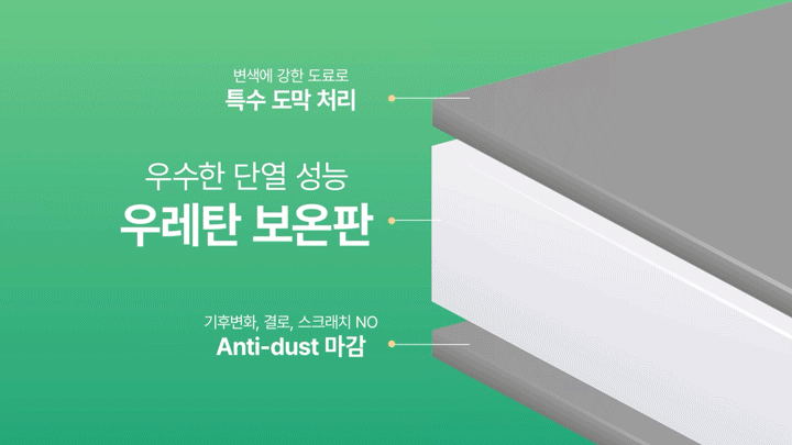 일반 차고자동문과 비교해 EPDM 고무씰 특허 기술로 판넬 사이 빈틈까지 막은 코아드 차고자동문 밀폐 구조